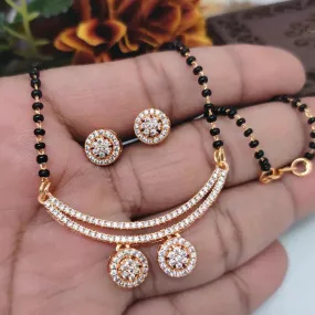 Aamrapali Rose Gold Plated Austrian Stone And Black Beads Mangalsutra