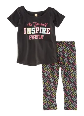 Baby Girls 0-9M Be Yourself Inspire Everyday Glitter Tee and Graphic Leggings