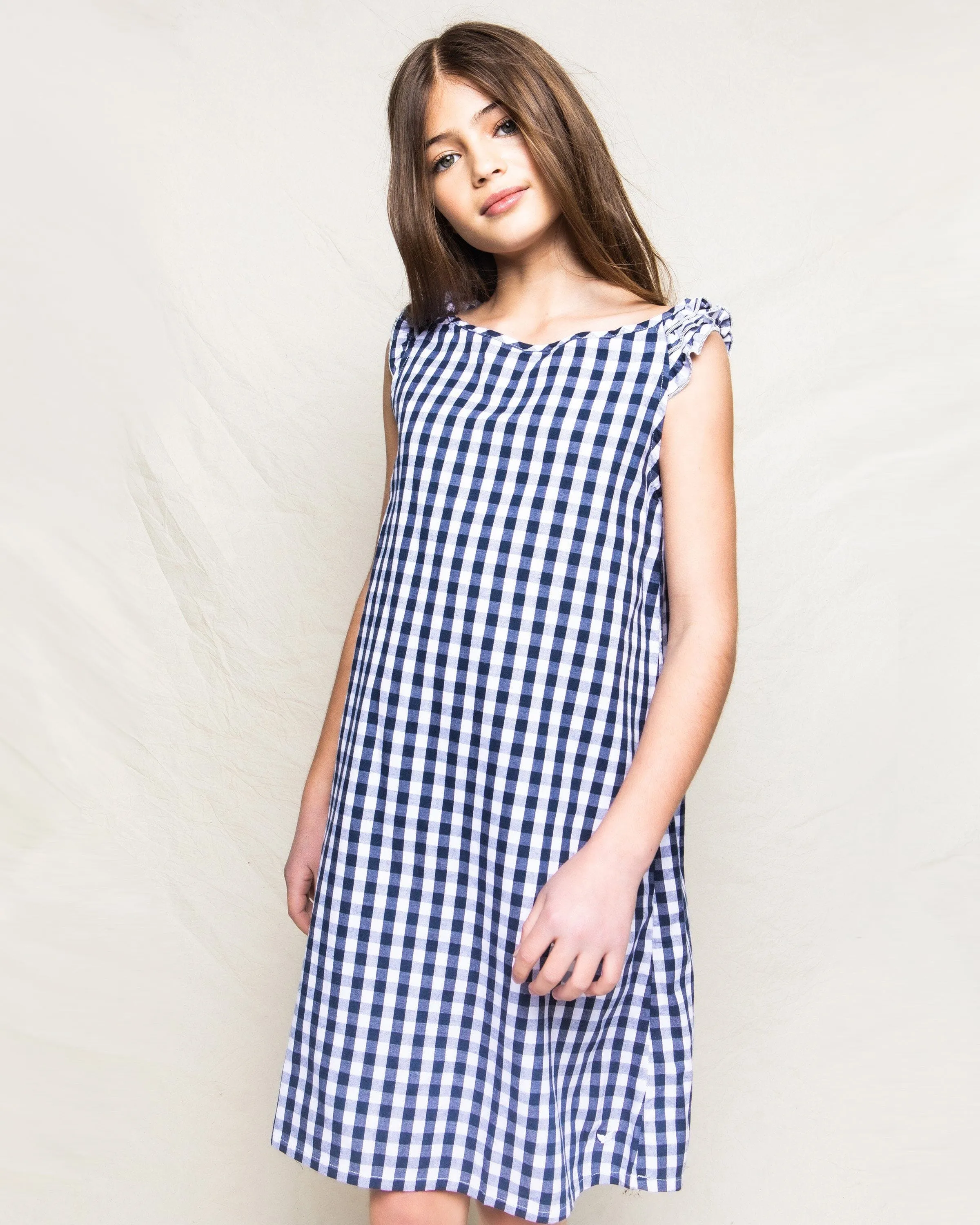 Girl's Twill Amelie Nightgown | Navy Gingham