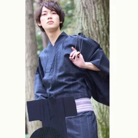 Yukata Mens Cotton - Navy with lighter navy lines.  M to LL